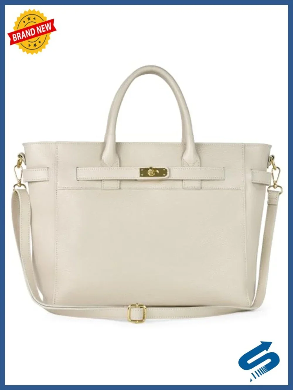Genuine Calf Leather Medium Top-Handle Satchel Purse with Zip & Adjustable Strap